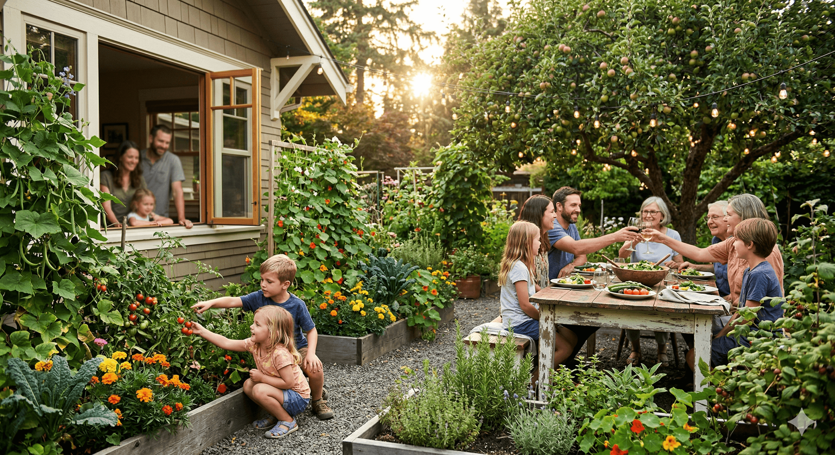 Family creating lifelong memories in the garden